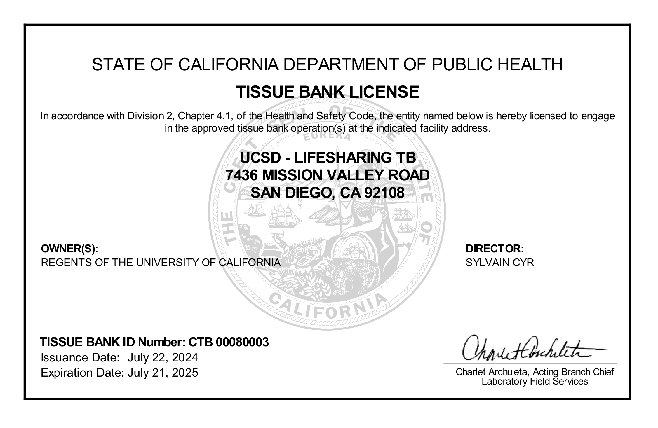 Lifesharing TB State License 2025